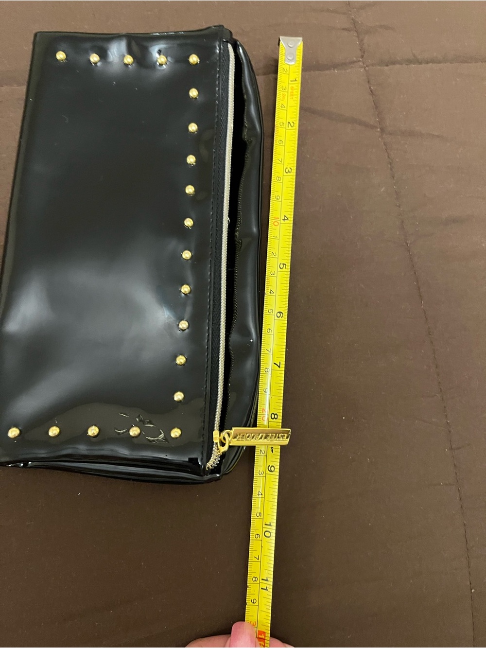 Black Patent Studded Zip Clutch